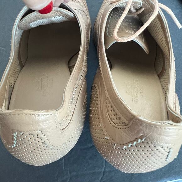 Hermes Beige Leather Almond Toe Lace Up Wing Tip Oxford Heeled Shoes 6.5 - Picture 8 of 11